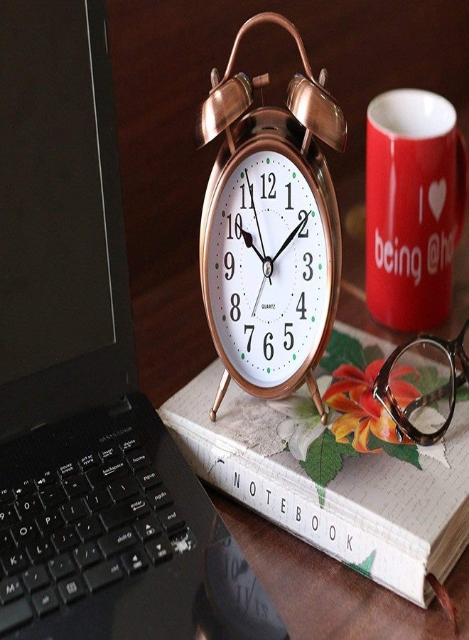 SYGNIUS Twin Bell Edition Vintage Look with Night LED Display Table Alarm Clock, 13.5x9.5 cm (Rose Gold) - Image 4